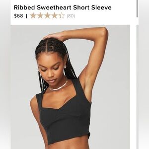 Alo Ribbed Sweetheart Short Sleeve alo yoga Ribbed crop top bra built in black S